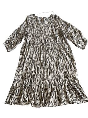 Soyaconcept Black & Cream Geometric Dress with Ruffle Hem